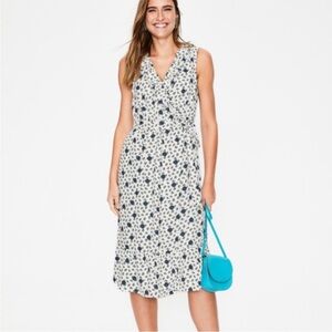 Boden Cream Midi Dress with Navy Floral Pattern